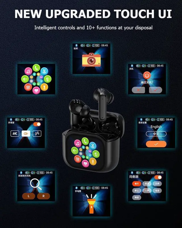 Alt view image 4 of 7 - SOEWIOU Wireless Touchscreen Earbuds with Smart Touch Screen Case - True Wireless Bluetooth ANC Active Noise Cancelling Earbuds - Blue Tooth Earphones for iPhone Android In Ear Headphones