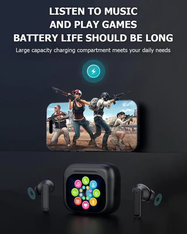 Alt view image 7 of 7 - SOEWIOU Wireless Touchscreen Earbuds with Smart Touch Screen Case - True Wireless Bluetooth ANC Active Noise Cancelling Earbuds - Blue Tooth Earphones for iPhone Android In Ear Headphones