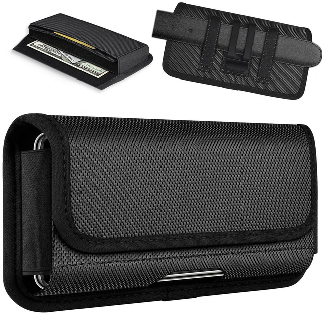 Alt view image 8 of 14 - SOEWIOU Rugged Nylon Holster Compatible with iPhone 16/15/14/13/12 Pro Max & Plus,17 Air Models, Galaxy S24/S23/S21/S20 FE Cell Phone Belt Holder for Men, Black - XL