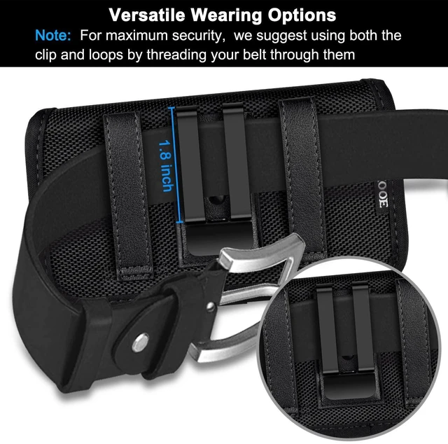 Alt view image 11 of 14 - SOEWIOU Rugged Nylon Holster Compatible with iPhone 16/15/14/13/12 Pro Max & Plus,17 Air Models, Galaxy S24/S23/S21/S20 FE Cell Phone Belt Holder for Men, Black - XL