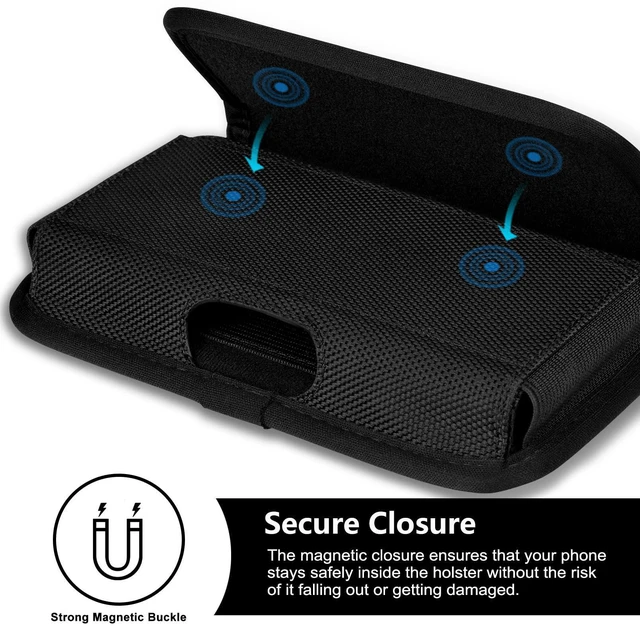 Alt view image 12 of 14 - SOEWIOU Rugged Nylon Holster Compatible with iPhone 16/15/14/13/12 Pro Max & Plus,17 Air Models, Galaxy S24/S23/S21/S20 FE Cell Phone Belt Holder for Men, Black - XL