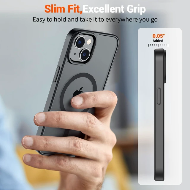 Alt view image 14 of 14 - SOEWIOU Magnetic for iPhone 14 Case & iPhone 13 Case (Compatible with MagSafe)(Military Grade Drop Protection) Translucent Matte Shockproof Phone Cover,Black