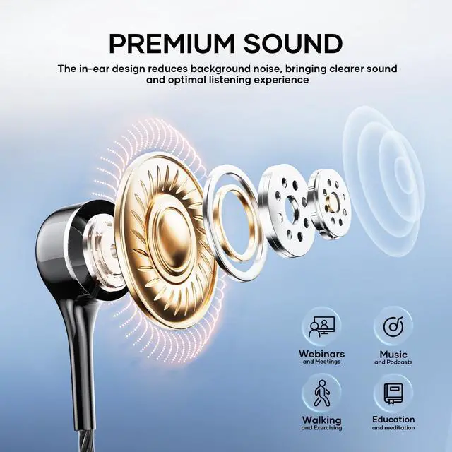 Alt view image 3 of 7 - SOEWIOU Wired Earbuds with Microphone 5 Pack, in-Ear Headphones with Heavy Bass, High Sound Quality Earphones Compatible with iPad, Laptop, MP3, Android Smartphones, Fits All 3.5mm Jack Device