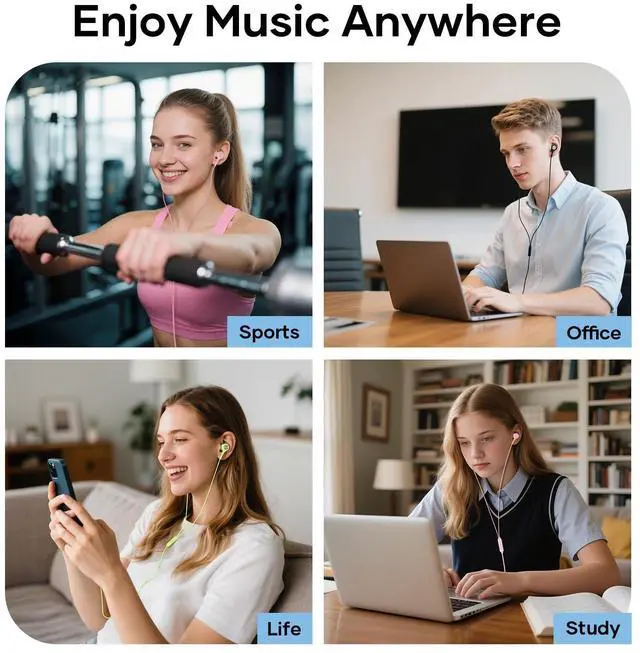 Alt view image 7 of 7 - SOEWIOU Wired Earbuds with Microphone 5 Pack, in-Ear Headphones with Heavy Bass, High Sound Quality Earphones Compatible with iPad, Laptop, MP3, Android Smartphones, Fits All 3.5mm Jack Device