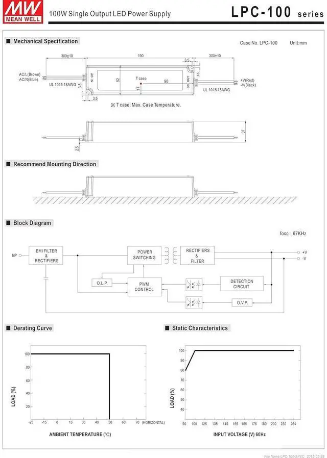 Alt view image 2 of 2 - MW Mean Well LPC-100-1750 58V 1750mA 100W Single Output LED Power Supply