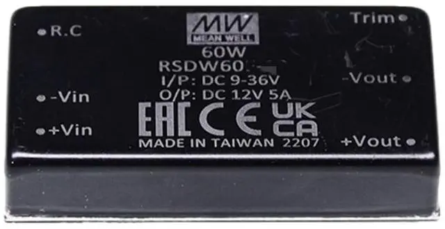Main image of Mean Well RSDW 60W 12V 5A Power Supply Converter RSDW60F-12 DC-DC 2"×1" Package Single Output Switching Power Supply Driver Transformer