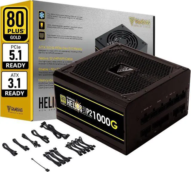 Main image of GAMDIAS PCIe 5.1 & ATX3.1 Gold 1000W Power Supply for GeForce RTX 5000 Series, 1000W Fully Modular ATX 80 Plus Gold Computer PSU for Gaming PC Desktops, Low-Noise Fan, Helios P2-1000G