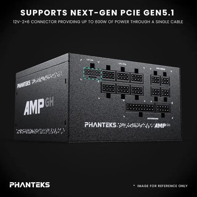 Alt view image 2 of 6 - Phanteks AMP GH 1200W Platinum Power Supply, ATX 3.1 and PCIe 5.1 Platform, Fully Modular Individual Cables, Silent Fanless Mode (Black)