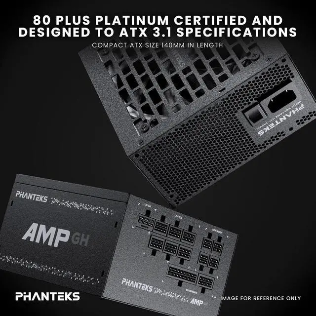 Alt view image 3 of 6 - Phanteks AMP GH 1200W Platinum Power Supply, ATX 3.1 and PCIe 5.1 Platform, Fully Modular Individual Cables, Silent Fanless Mode (Black)