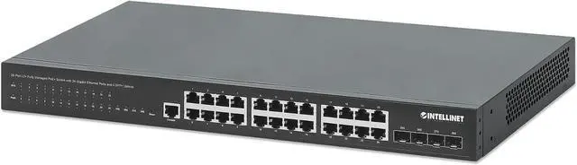Main image of Intellinet 28-Port L2+ Fully Managed PoE+ Switch - with 24 Gigabit Ethernet Ports and 4 SFP+ Uplinks 370W Power Budget, 30W per Port Max 3 Yr Mfg Warranty 561846