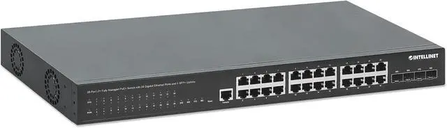 Alt view image 6 of 7 - Intellinet 28-Port L2+ Fully Managed PoE+ Switch - with 24 Gigabit Ethernet Ports and 4 SFP+ Uplinks 370W Power Budget, 30W per Port Max 3 Yr Mfg Warranty 561846