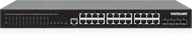 Alt view image 7 of 7 - Intellinet 28-Port L2+ Fully Managed PoE+ Switch - with 24 Gigabit Ethernet Ports and 4 SFP+ Uplinks 370W Power Budget, 30W per Port Max 3 Yr Mfg Warranty 561846