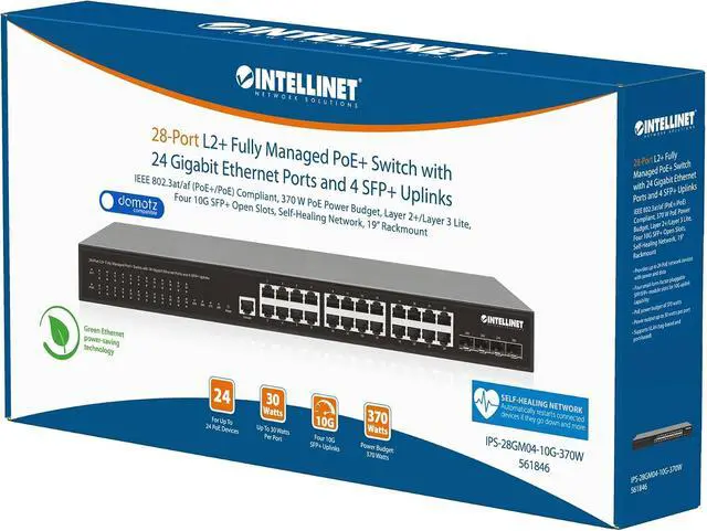Alt view image 4 of 7 - Intellinet 28-Port L2+ Fully Managed PoE+ Switch - with 24 Gigabit Ethernet Ports and 4 SFP+ Uplinks 370W Power Budget, 30W per Port Max 3 Yr Mfg Warranty 561846