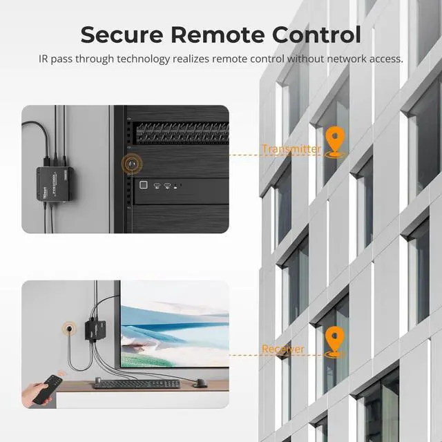 Alt view image 4 of 7 - HDMI KVM Extender 1080P 60Hz Over Single Cat5e/6 Cable Up to 120m/393ft, Point/Multipoint to Point/Multipoint, Remote Control via Mouse & Keyboard, IR Pass Through (Transmitter and Receiver)