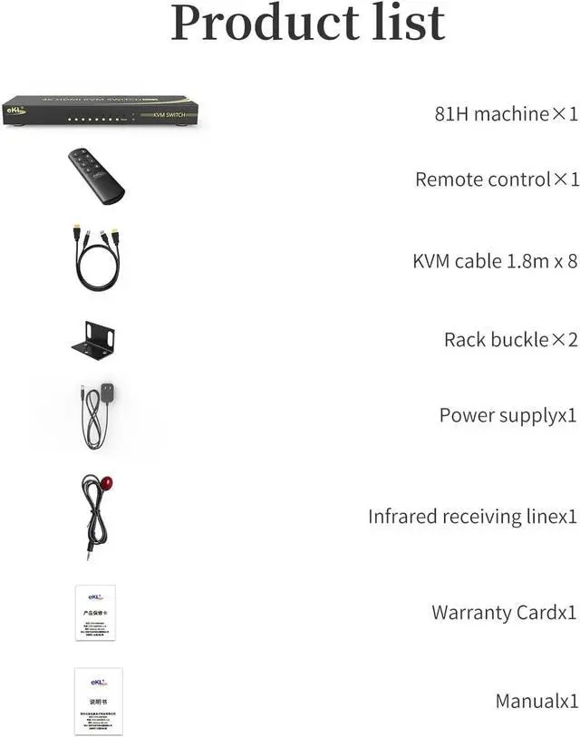 Alt view image 6 of 6 - eKL KVM Switch, 8 Port v2.0 HDMI KVM Switch Supports Hotkeys Swapping 4K@60Hz 4:4:4 1080p 3D, 8 in 1 Out 8 PCs Sharing with One Set of Keyboard and Mouse