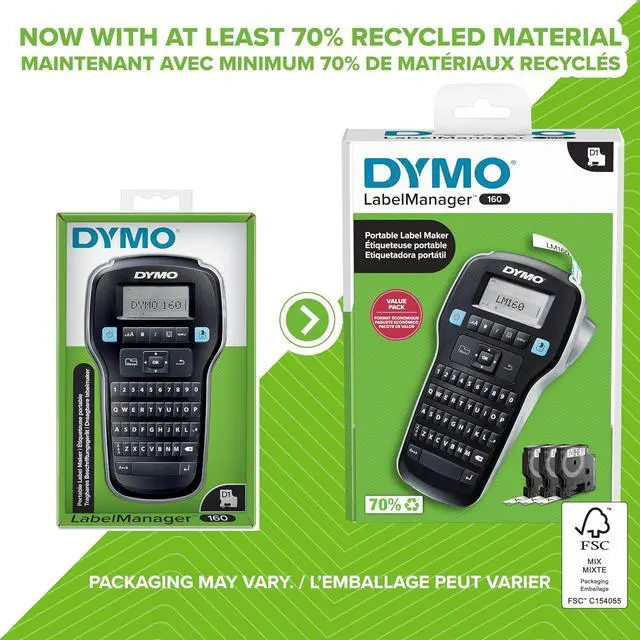 Alt view image 2 of 4 - DYMO LabelManager 160 Label Maker Bundle with 3 D1 Label Cassettes, Portable Handheld, QWERTY Keyboard, One-Touch Smart Keys, Large Display, Home & Office Organization