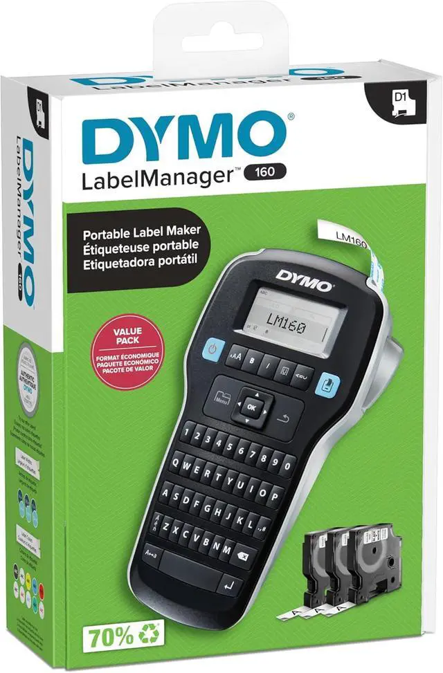 Alt view image 3 of 4 - DYMO LabelManager 160 Label Maker Bundle with 3 D1 Label Cassettes, Portable Handheld, QWERTY Keyboard, One-Touch Smart Keys, Large Display, Home & Office Organization