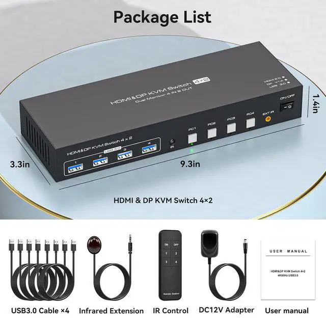 Alt view image 6 of 6 - KVM Switch 4 Computers 2 Monitors HDMI and Displayport 4K60Hz 4 Port KVM Switch for 4 PCs to Share Dual Monitors and 4 USB 3.0 Peripherals Support for Copy/Extend Modes with Controller