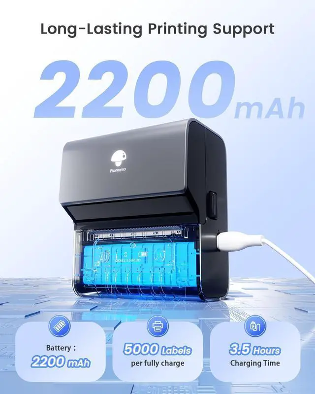 Alt view image 3 of 7 - Phomemo Label Printer M221-3 Inch Small Address Label Maker, Portable Label Printer for Small Business, Barcode & Address Labels, Compatible with Phone/PC, Space Gray + 100 Labels
