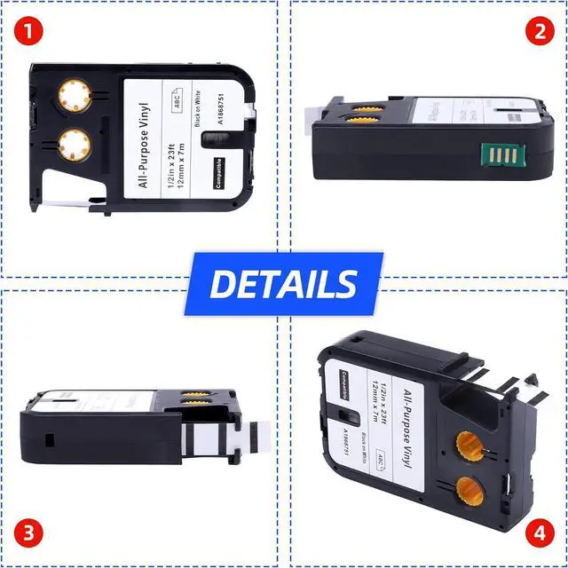 Alt view image 7 of 7 - Compatible with Dymo XTL 1868751 All-Purpose Vinyl Labels 1/2", Work with Dymo XTL-300 XTL-500 XTL300 XTL500 Label Maker, Black on White, 1/2 Inch x 23 Feet (12mm x 7m), 3-Pack