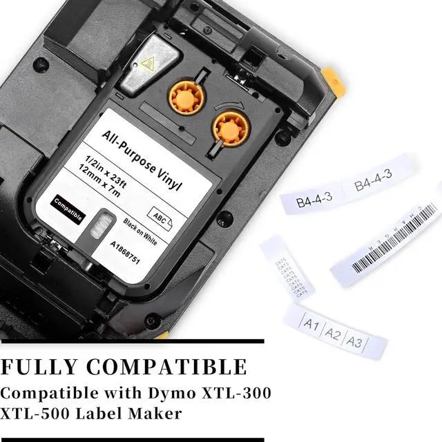 Alt view image 2 of 7 - Compatible with Dymo XTL 1868751 All-Purpose Vinyl Labels 1/2", Work with Dymo XTL-300 XTL-500 XTL300 XTL500 Label Maker, Black on White, 1/2 Inch x 23 Feet (12mm x 7m), 3-Pack