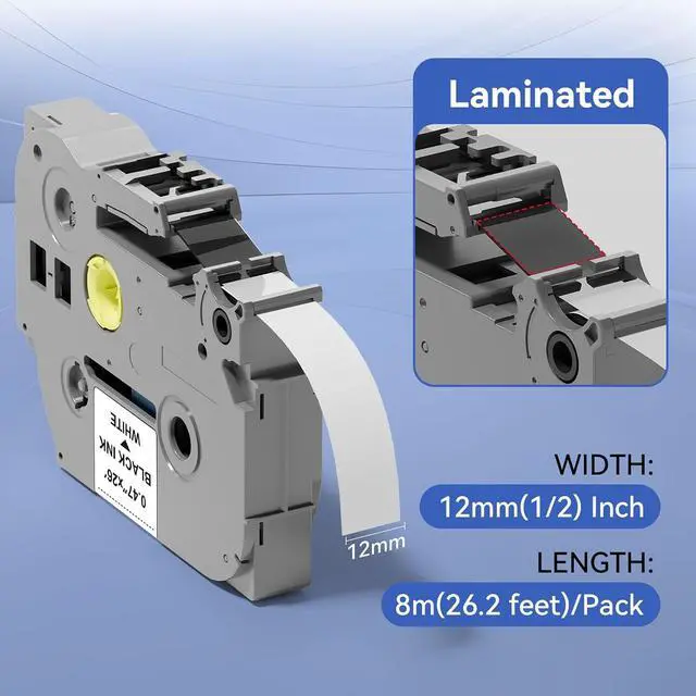 Alt view image 2 of 7 - Replace for Brother Label Maker Tape TZe-231 12mm 0.47 Laminated White Tape Compatible with P-Touch TZ TZe 1/2" Black on White TZE231 for PT-D220 D210 H110 D200 D400 1280 D610BT P710BT Refills