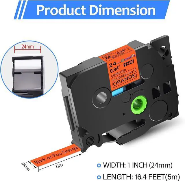 Alt view image 2 of 7 - USUPERINK 10PK Compatible for Brother P-Touch TZe-B51 TZeB51 TZB51 TZ-B51 Black on Fluorescent Orange 24mm 1'' 0.94'' x 16.4ft Laminated Label Tape Work with D600 D600VP P700 P710BT P950NW Label Maker