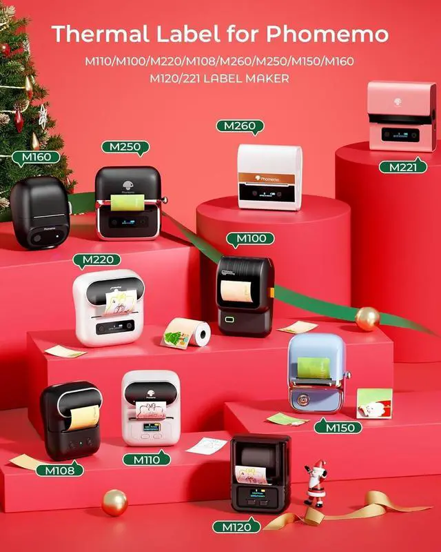 Alt view image 4 of 7 - Phomemo-M260 Label Maker 3 Inch 80mm Bluetooth Thermal Label Printer with White Thermal Label Paper 3/4" X 3/8"(20x10mm), 1280 Labels/Roll-Pink