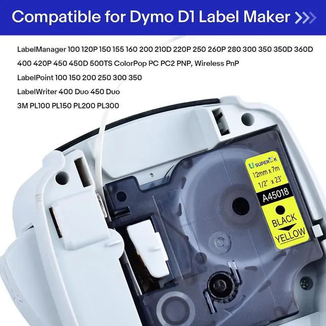 Alt view image 6 of 7 - 20 Pack Compatible for Dymo D1 Label Tape 45018 S0720580 Refill Black on Yellow 1/2 inch x 23 feet Labeling Tape for LabelManager PnP 160 210D 260P 280 360D 420P 450D ColorPop Label Maker