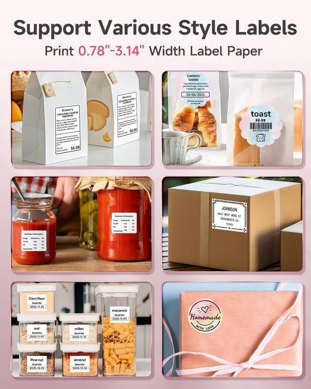 Alt view image 2 of 7 - Phomemo-M260 Label Maker 3 Inch 80mm Bluetooth Thermal Label Printer with White Thermal Label Paper 2.36" X 1.57" (60mm X 40mm)-Pink