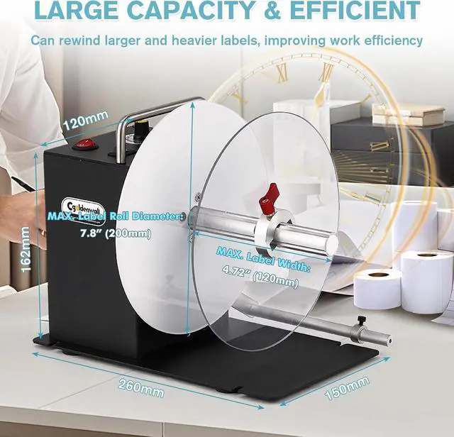 Alt view image 6 of 7 - CGOLDENWALL Automatic Label Rewinder Machine, Bidirectional Rewinding, Corefree/1"/1.5"/3" Core, Max Label Diameter 7.8" Width 4.7", Speed Adjustable, Auto-sync with Printers, 100V-240V