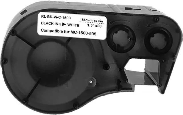 Main image of Compatible Label Tape Replacememt for MC-1500-595-WT-BK Cartridge Ribbon, 1.5 inches High Adhesion Vinyl Labels Tape, Black on White Film Work with Portable Printer,25' Length 1.5" Width