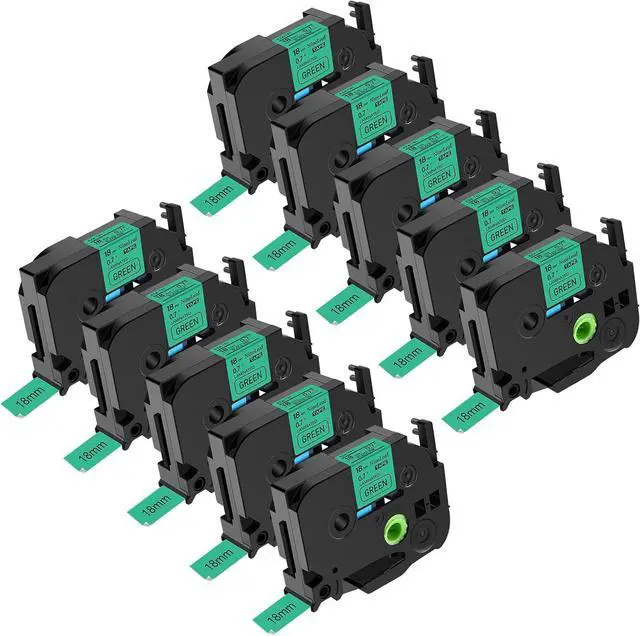 Main image of NineLeaf 10PK Laminated Label Tape Replacement Compatible for Brother P-Touch TZ741 TZ-741 TZe-741 Black on Green (0.7inch 3/4inch 18mm) use for P-Touch Label Makers & Printers