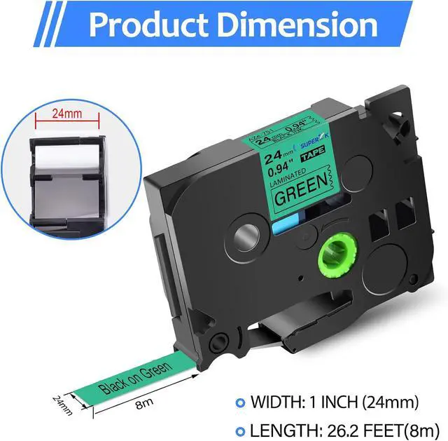 Alt view image 2 of 6 - 8PK Compatible for Brother P-Touch Label Maker Tape TZe-751 TZ-751 TZe751 TZ751 Black on Green 24mm 0.94 inch 1'' x 26.2ft Laminated TZe TZ Label Tape for PT-2730 PT-2730VP PT-3600 PT-7500