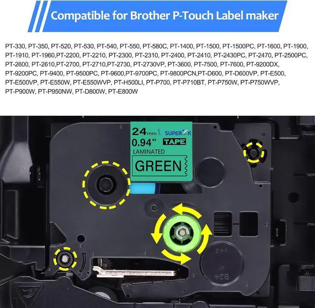 Alt view image 5 of 6 - 8PK Compatible for Brother P-Touch Label Maker Tape TZe-751 TZ-751 TZe751 TZ751 Black on Green 24mm 0.94 inch 1'' x 26.2ft Laminated TZe TZ Label Tape for PT-2730 PT-2730VP PT-3600 PT-7500