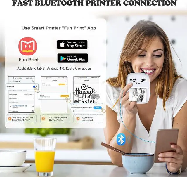 Alt view image 2 of 7 - Sticker Printer, Mini Thermal Printer with 10 Rolls Paper, Sticker Maker Machine, Portable Printers for Notes, Journal, Fun, Work, Gift for Kids, Compatible with iOS&Android