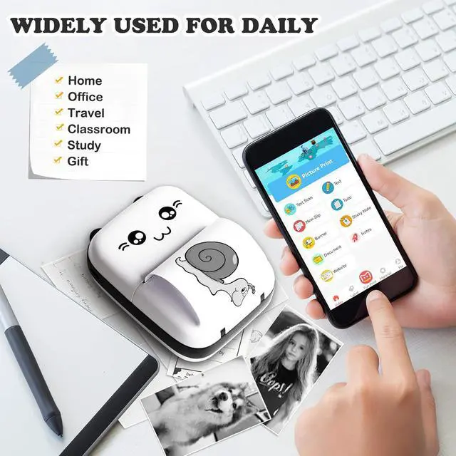 Alt view image 7 of 7 - Sticker Printer, Mini Thermal Printer with 10 Rolls Paper, Sticker Maker Machine, Portable Printers for Notes, Journal, Fun, Work, Gift for Kids, Compatible with iOS&Android