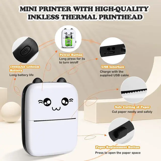 Alt view image 6 of 7 - Sticker Printer, Mini Thermal Printer with 10 Rolls Paper, Sticker Maker Machine, Portable Printers for Notes, Journal, Fun, Work, Gift for Kids, Compatible with iOS&Android