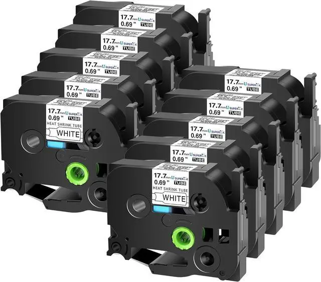 Main image of 10PK Compatible for Ptouch HSe-241 HSe241 HS-241 HS241 Black on White 17.7mm 0.69'' Heat Shrink Tubing for Wire Cable for PT9200dx PT9400 PT9500pc PT9600 Label Maker Tape