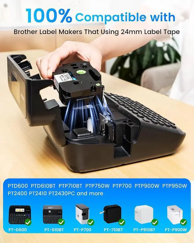 Alt view image 2 of 7 - Label KINGDOM 8 Pack Compatible with P Touch 24mm 0.94/~1 Label Maker Tape TZ-251 Laminated White Refill for PT-D600 PT-D610BT PT-700