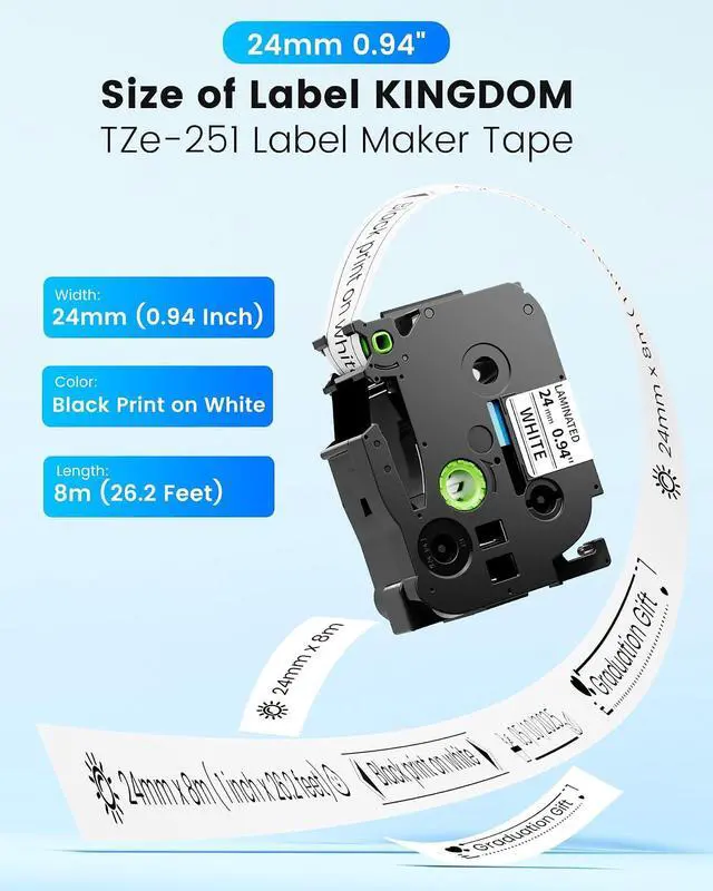 Alt view image 3 of 7 - Label KINGDOM 8 Pack Compatible with P Touch 24mm 0.94/~1 Label Maker Tape TZ-251 Laminated White Refill for PT-D600 PT-D610BT PT-700