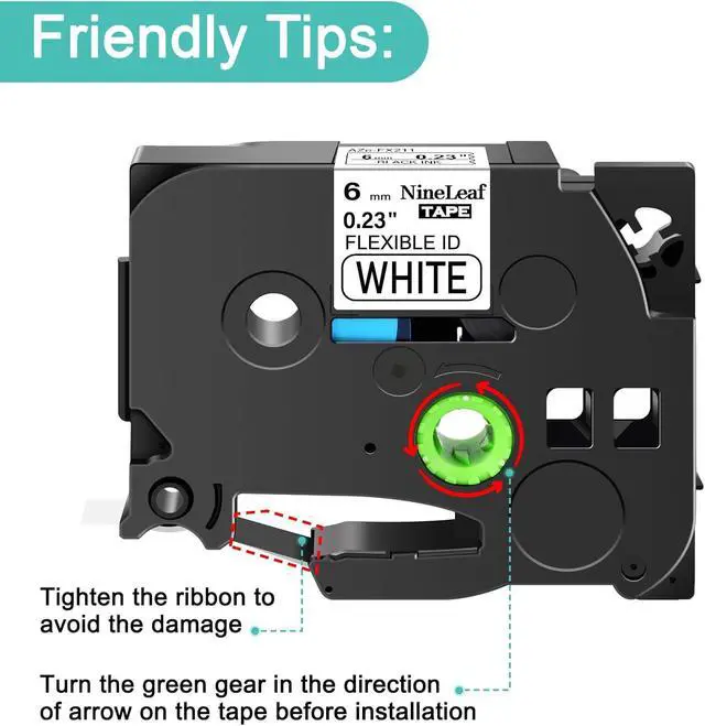 Alt view image 2 of 7 - NineLeaf 40 Pack 6mm Label Tape Compatible for Brother P-Touch TZe-FX211 6mm 0.23'' Flexible-ID Laminated White TZ-FX211 1/4'' Black on White TZe TZ Tape for Ptouch Label Maker PT-D200 D210 D220