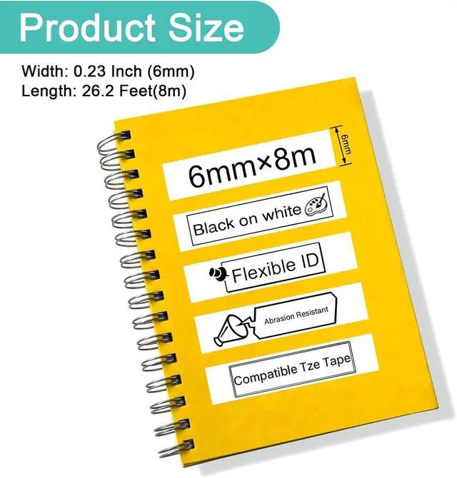 Alt view image 3 of 7 - NineLeaf 40 Pack 6mm Label Tape Compatible for Brother P-Touch TZe-FX211 6mm 0.23'' Flexible-ID Laminated White TZ-FX211 1/4'' Black on White TZe TZ Tape for Ptouch Label Maker PT-D200 D210 D220