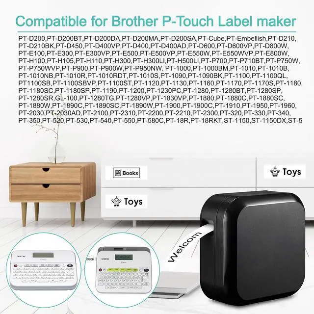 Alt view image 6 of 7 - NineLeaf 40 Pack 6mm Label Tape Compatible for Brother P-Touch TZe-FX211 6mm 0.23'' Flexible-ID Laminated White TZ-FX211 1/4'' Black on White TZe TZ Tape for Ptouch Label Maker PT-D200 D210 D220