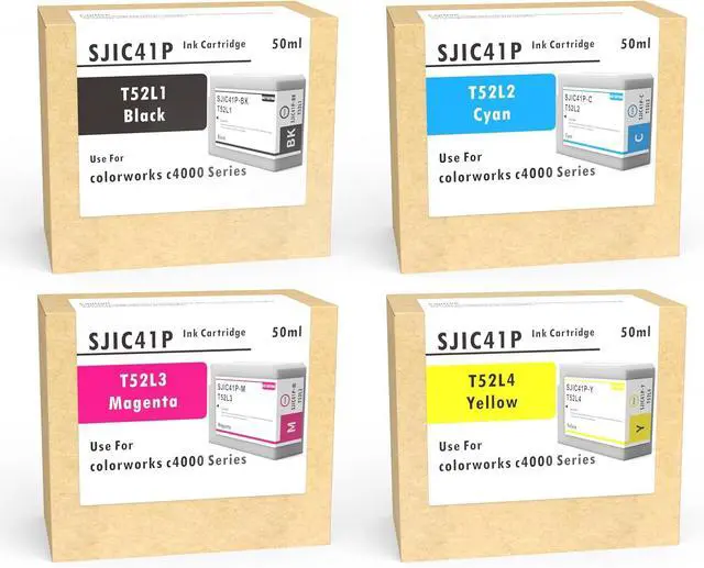Main image of G&Y GUYING SJIC41P Ink Cartridges Set Remanufacture High Yield Pigment Ink Replacement for SJIC41P(SJIC41P-MK/C/M/Y) T52L1 T52L2 T52L3 T52L4 for ColorWorks CW-4000e CW-4000u Label Printers