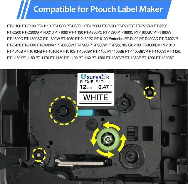 Alt view image 5 of 7 - 40 Pack 12mm 0.47 Laminated White Tape Compatible for Brother P Touch Label Maker Tape TZe-FX231 Flexible-ID 12mm Label TZ-FX231 1/2 Inch TZe TZ Tapes for PT-D210 D200 D220 H100 H110 D400