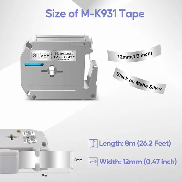 Alt view image 2 of 6 - NineLeaf 40 Pack Compatible for Ptouch M Tape MK931 M-K931 M931 M-931 M-K931S 12mm 0.47 Black on Silver Label Tape for PT-70BM PT-M95 PT-90 PT-70 PT-85 Label Maker Refills