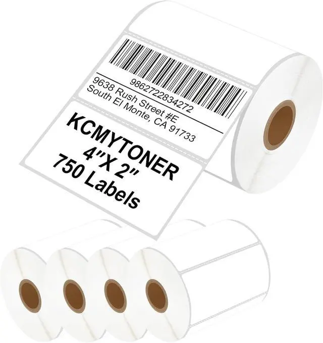 Main image of 5 Rolls KCMYTONER 4" x 2" Direct Thermal Labels Barcode Address Paper Compatible for Zebra, Rollo and Most Other Thermal Label Printers, 750/Roll