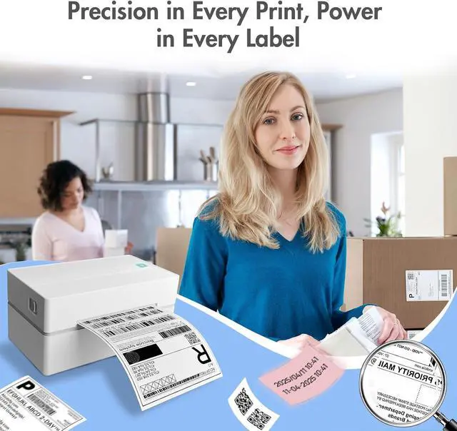 Alt view image 4 of 6 - Bluetooth Thermal Shipping Label Printer (White) + Thermal Direct Shipping Labels (Pack of 500 Fan-Fold Labels)
