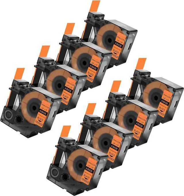 Main image of 8 X Compatible with Dymo Vinyl Permanent Label Tape 18436 A18436 Black on Orange 19mm 3/4 inch x 18 Feet Replacement for Rhino 5200 4200 5000 6000 3M PL200 PL300 Label Maker